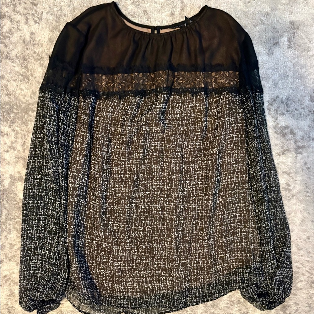 White House Black Market Black Sheer Blouse